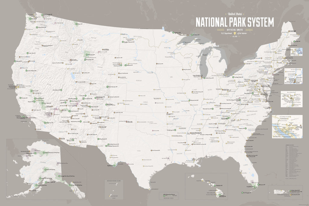 Nps Map With Inset 433 National Park System Units Map 24x36 Poster - Best Maps Ever