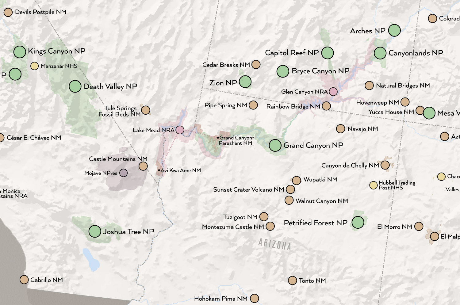 USA National Park System Units Map Poster - White & Gray