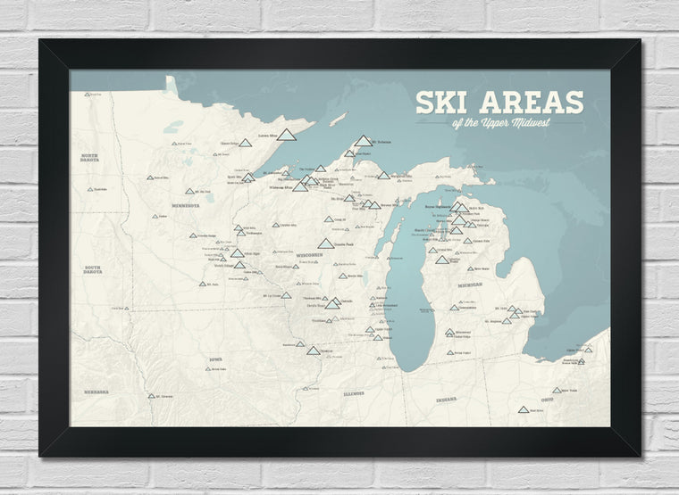 Upper Midwest Ski Resorts Map 24x36 Poster