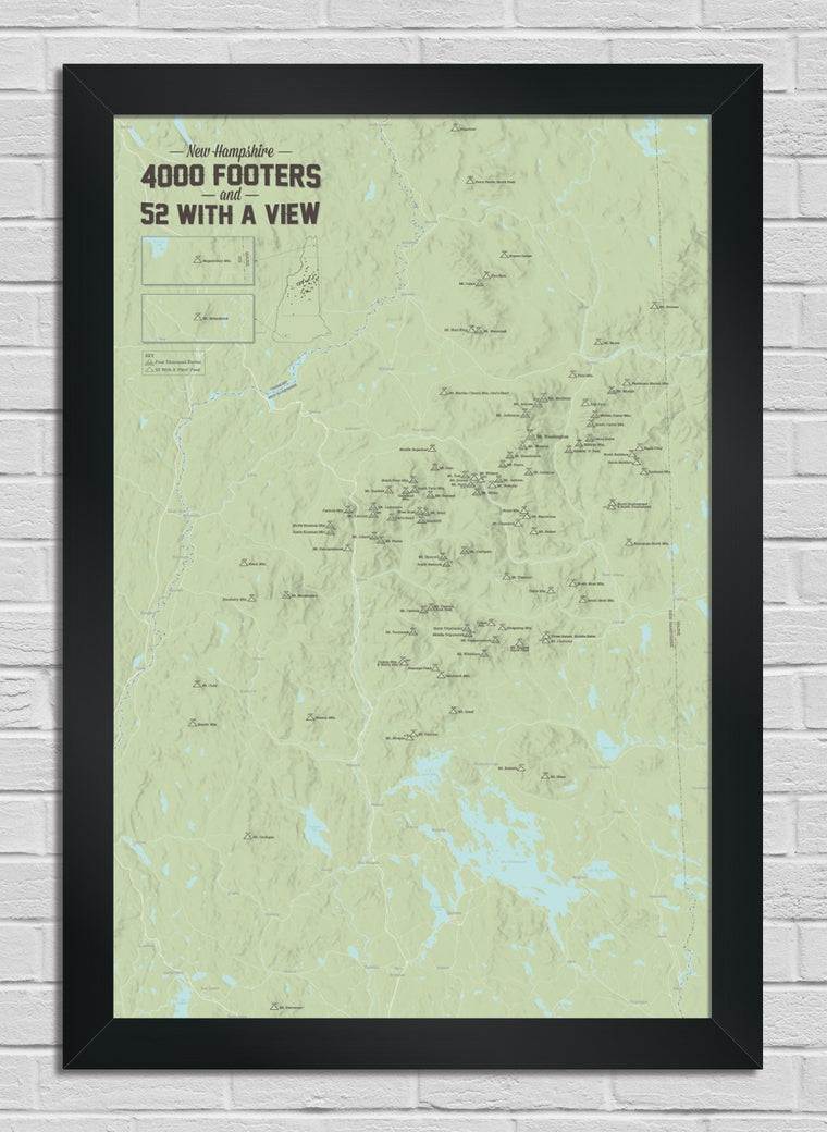 New Hampshire 4000 Footers + '52 With A View' Map 24x36 Poster