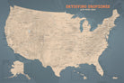 USA Skydiving Dropzones Map Poster - tan & slate blue