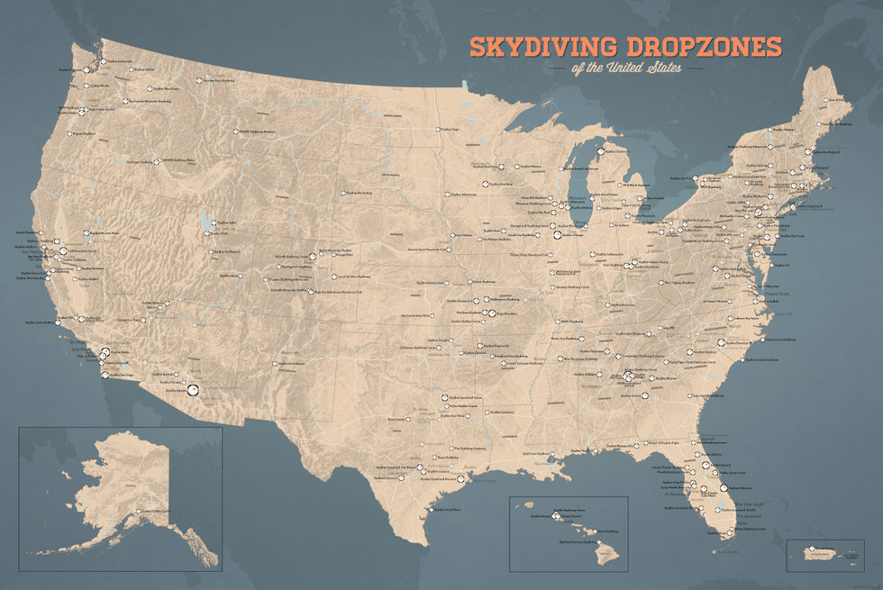 US Skydiving Dropzones Map 24x36 Poster | Best Maps Ever