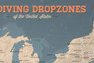 USA Skydiving Dropzones Map Poster - tan & slate blue