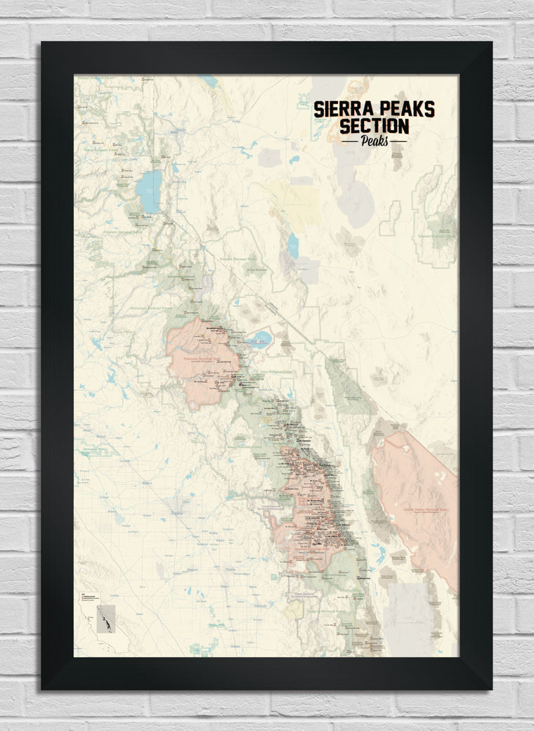 Sierra Peaks Section Climbers' Checklist Map 24x36 Poster