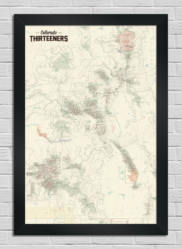 Colorado 13ers Map 24x36 Poster