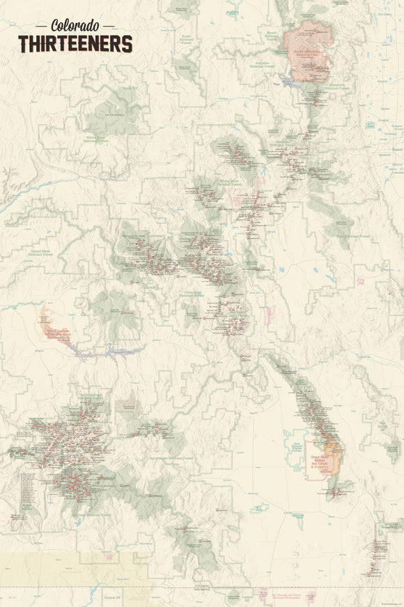 Colorado 13ers Map 24x36 Poster