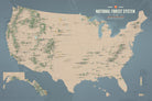 USA National Forest System Map Poster - tan & slate blue