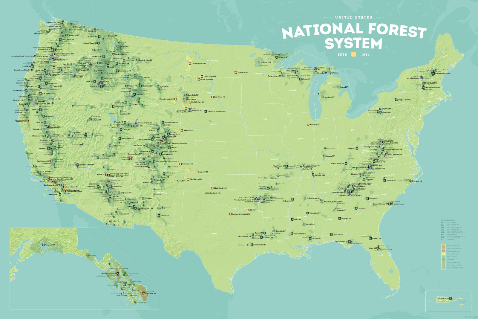 Forest Systems Map US National Forest System Map 24x36 Poster - Best Maps Ever