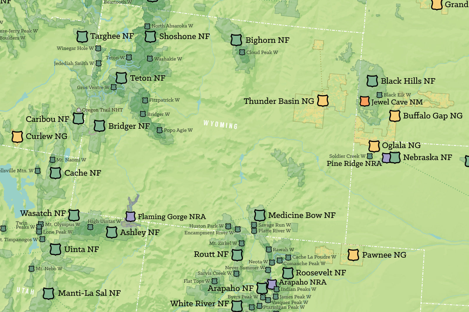 USA National Forest System Map Poster - green & aqua