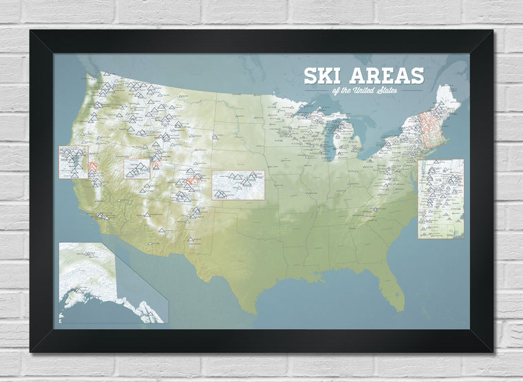 US Ski Resorts Map 24x36 Poster