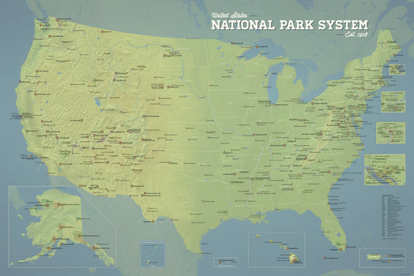 433 National Park System Units Map 24x36 Poster