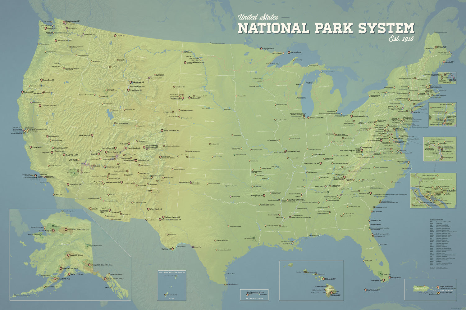 Nps Map With Inset 429 National Park System Units Map 24x36 Poster - Best Maps Ever