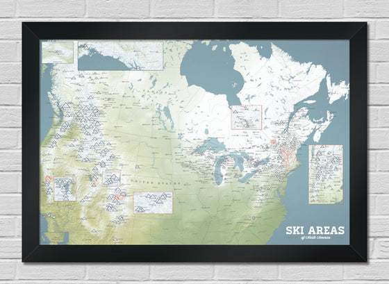 North America Ski Resorts Map 24x36 Poster