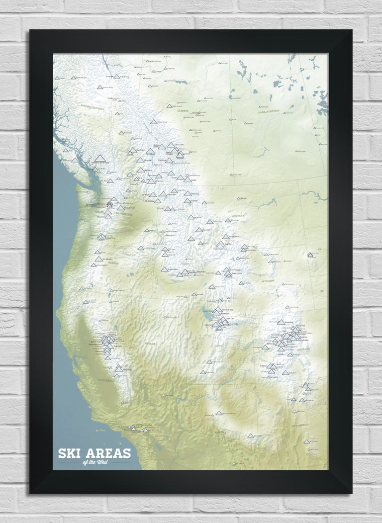 Western Ski Resorts Map 24x36 Poster