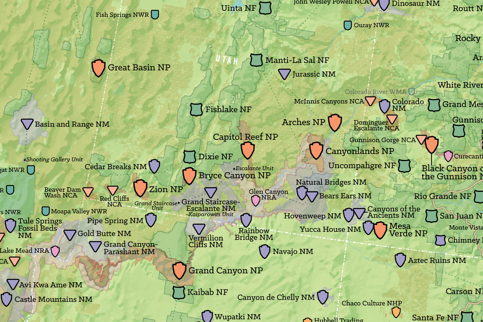 NPS x USFS x BLM x FWS Interagency Federal Land Map Poster - green & aqua