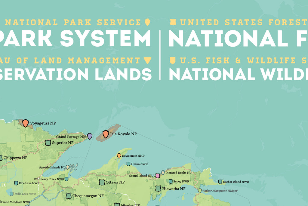 NPS x USFS x BLM x FWS Interagency Federal Land Map Poster - green & aqua