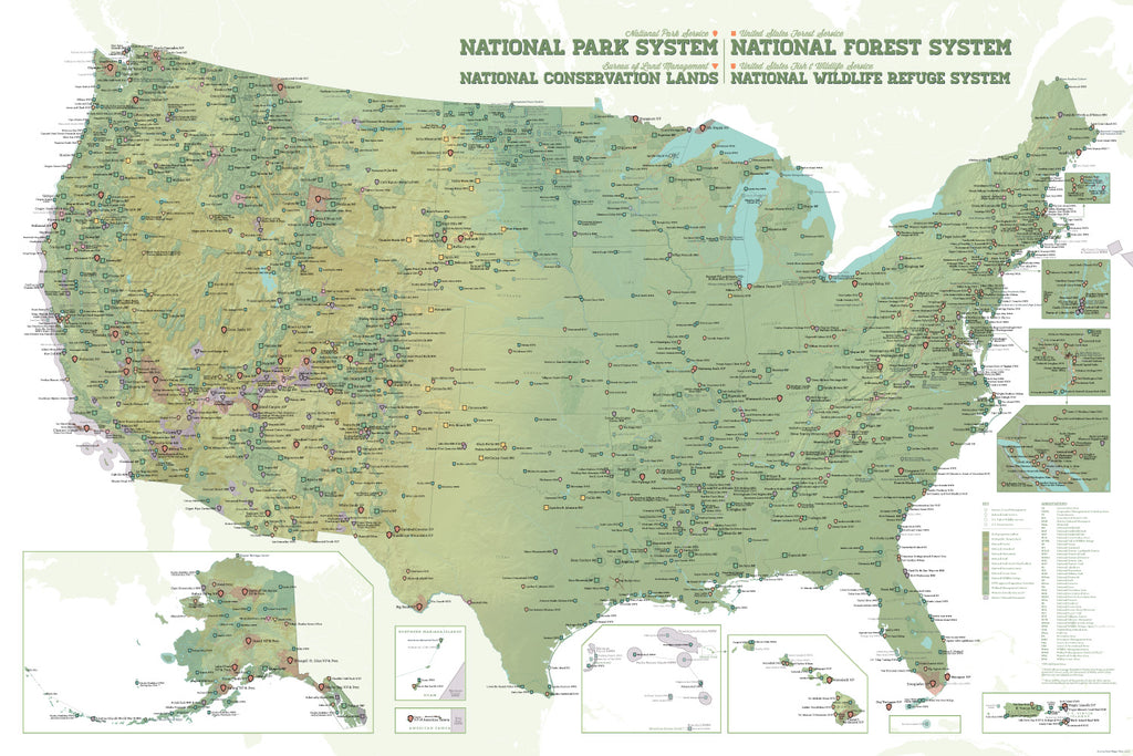 NPS x USFS x BLM x FWS Interagency Federal Lands Map Poster - army & white