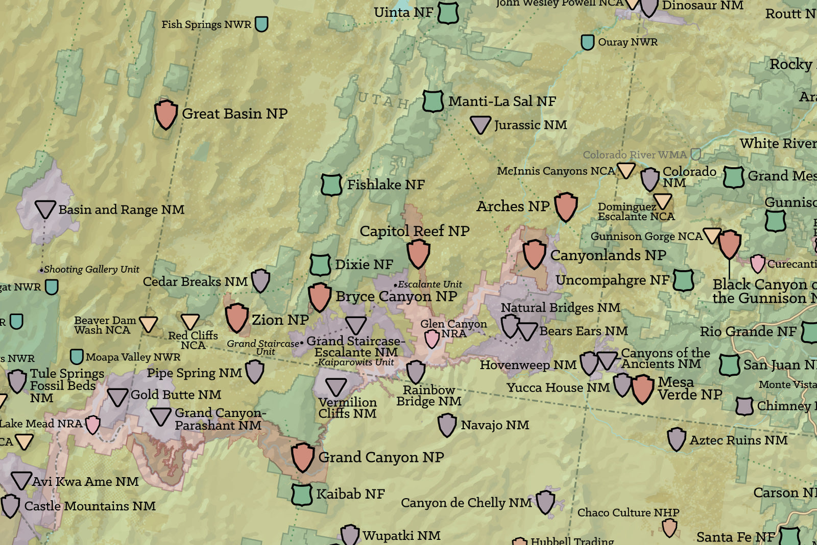 NPS x USFS x BLM x FWS Interagency Map Poster - army green & white