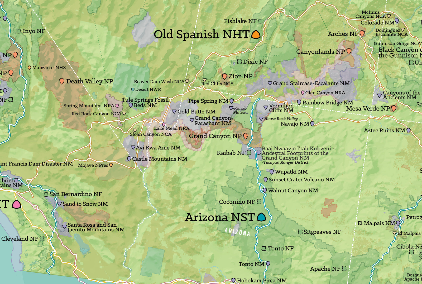 US National Trails System Checklist Map Poster - green & aqua