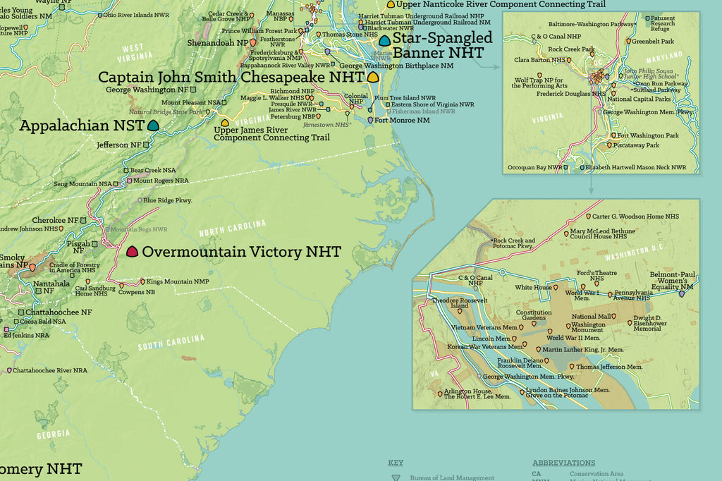 US National Trails System Checklist Map Poster - green & aqua