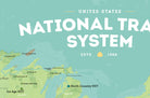 US National Trails System Checklist Map Poster - green & aqua