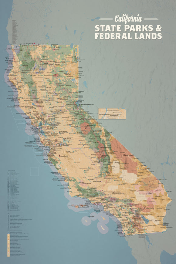 California State Parks & Federal Lands Map 24x36 Poster