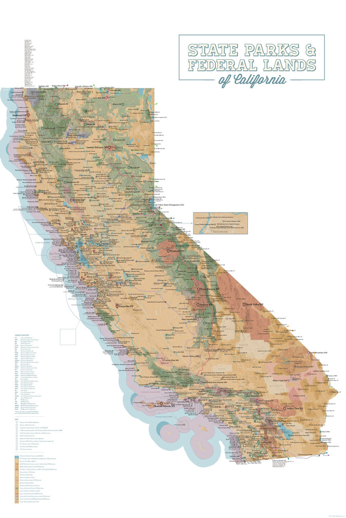 California State Parks & Federal Land Map Poster - camel & white