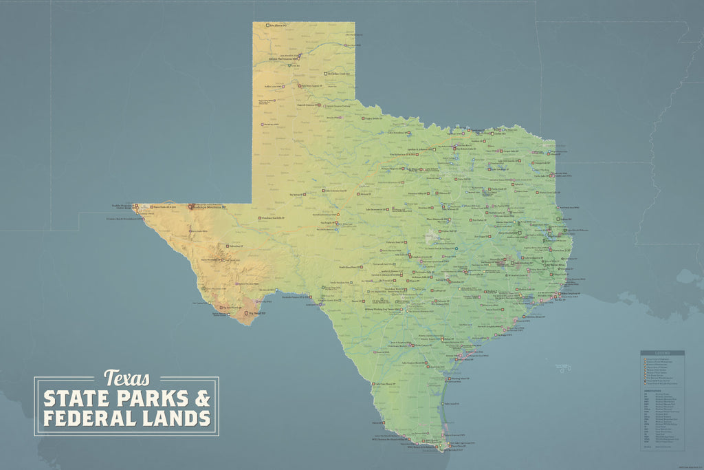 Texas State Parks & Federal Lands Map Poster - natural earth