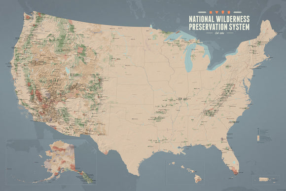US National Wilderness Preservation System Map 24x36 Poster