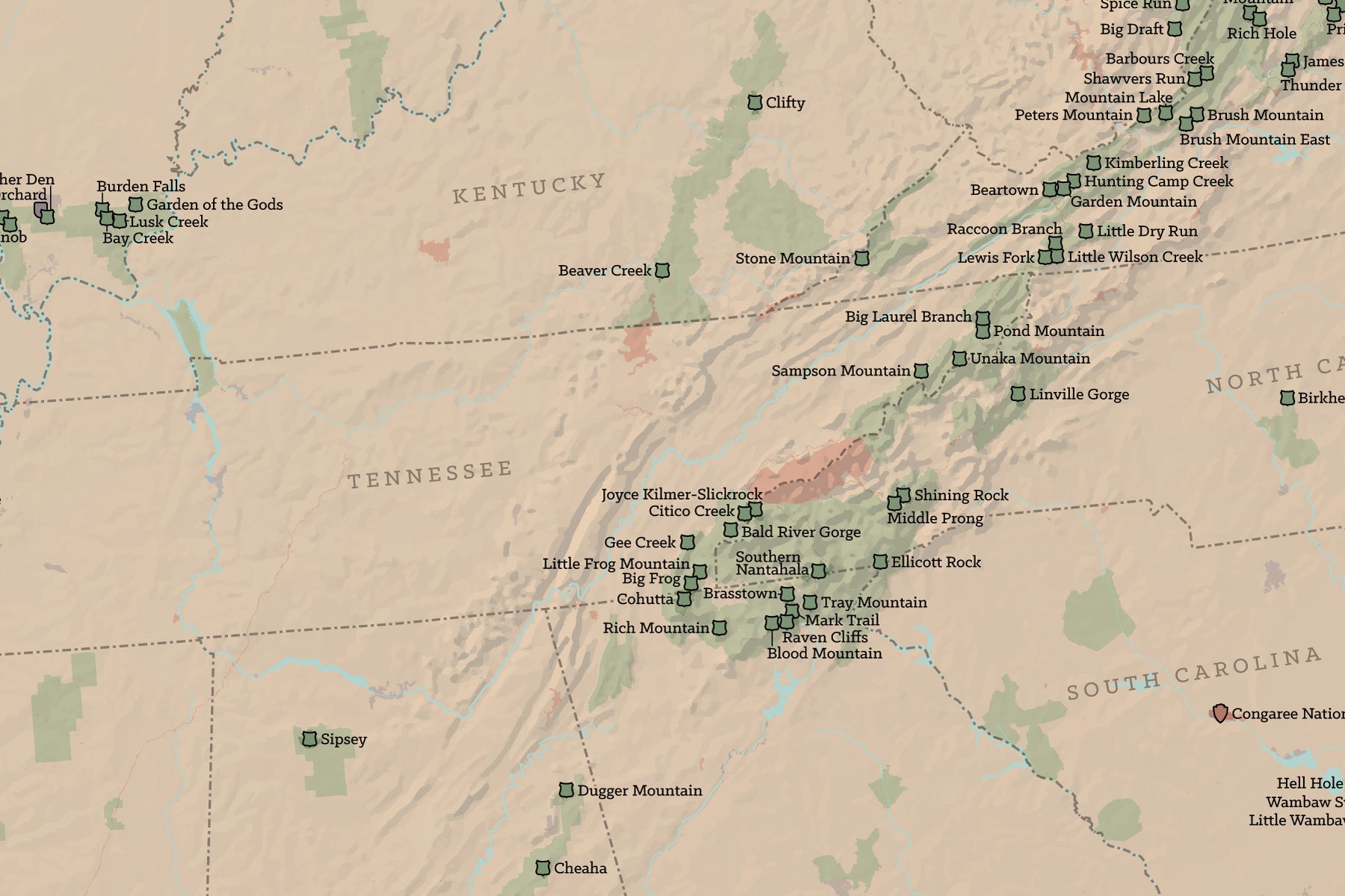 US National Wilderness areas Preservation System - tan & slate blue