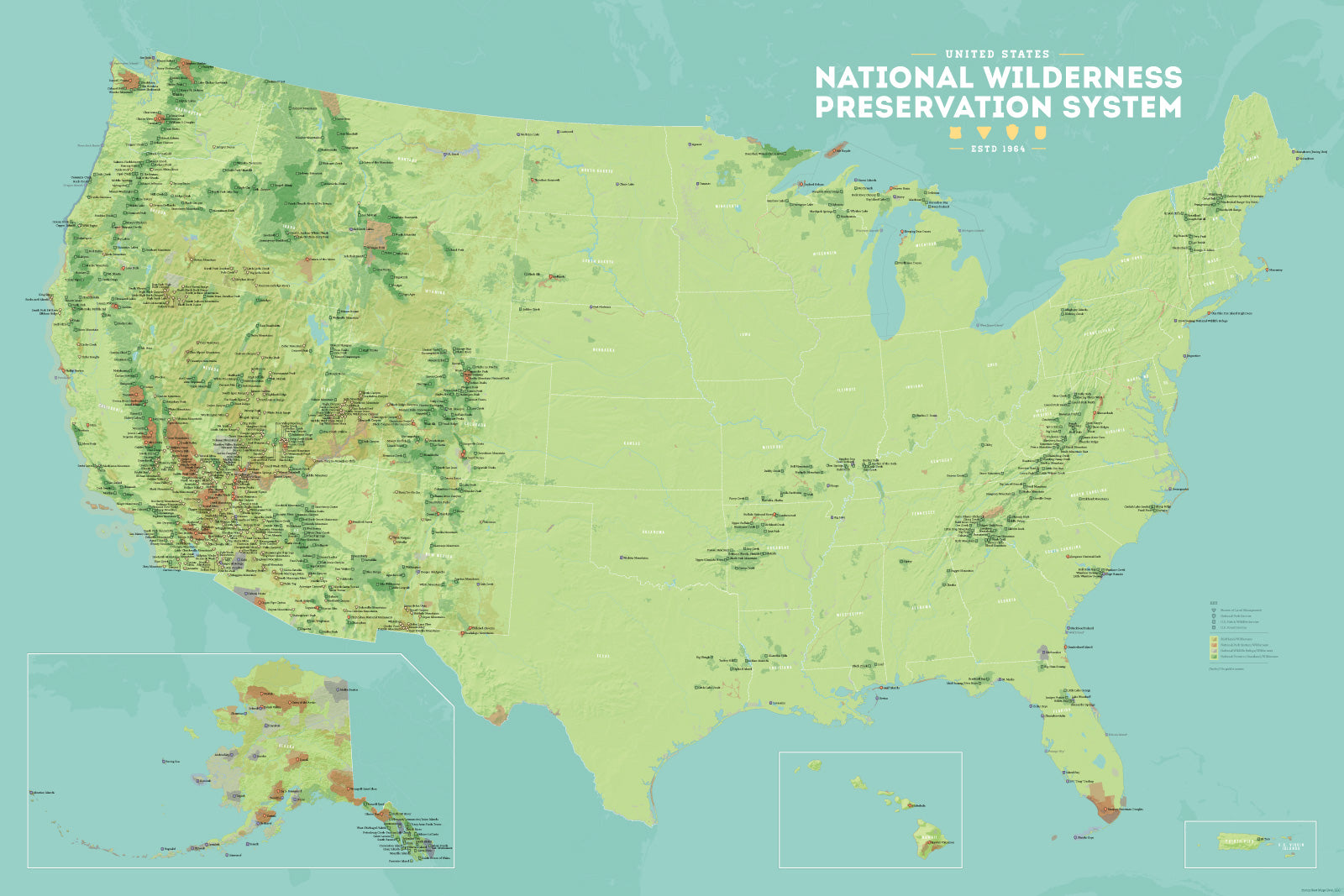US National Wilderness Preservation System Map 24x36 Poster - Best Maps ...