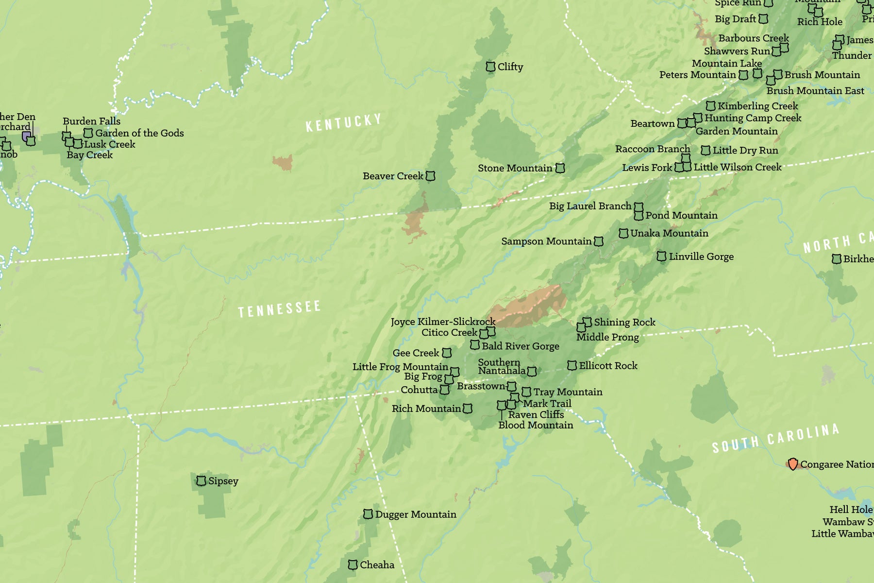 US National Wilderness areas Preservation System - green & aqua