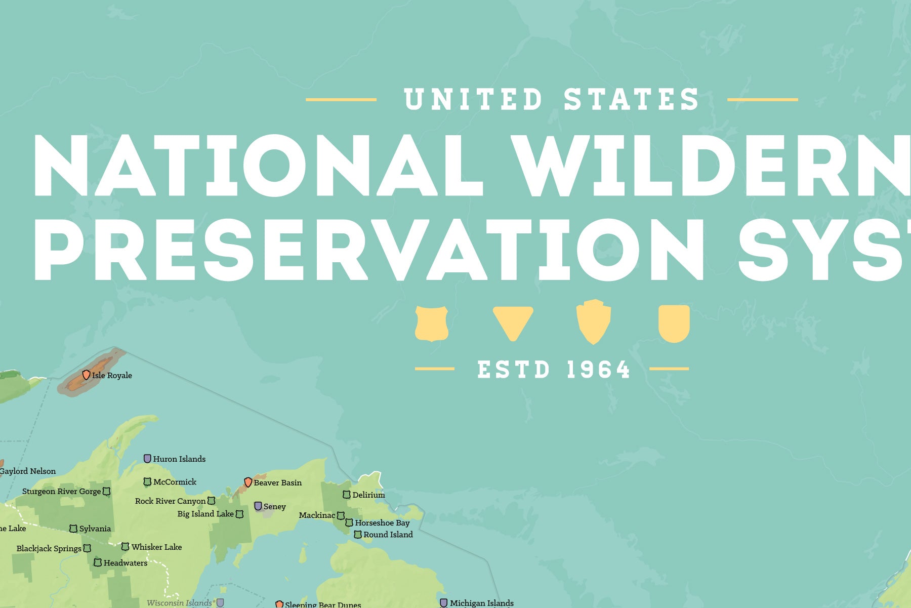 US National Wilderness areas Preservation System - green & aqua