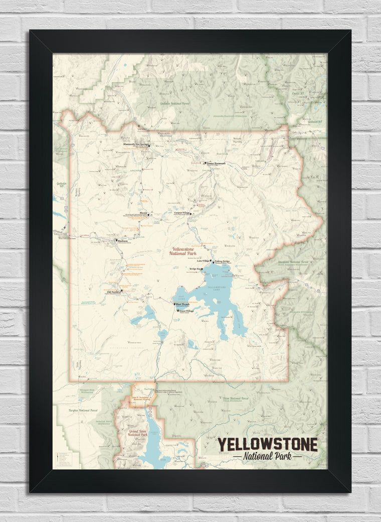Yellowstone National Park Map 24x36 Poster