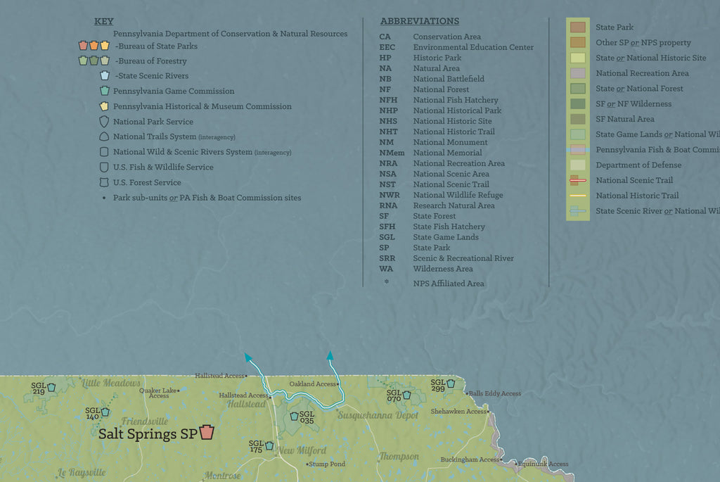 Pennsylvania State Parks, Public Land, Federal/National Lands Map Poster - natural earth