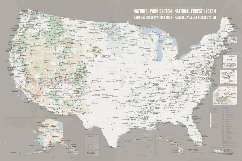 NPS x USFS x BLM x FWS Interagency Federal Lands Map Poster - white & gray