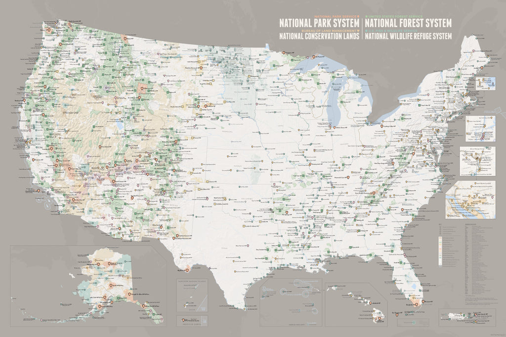 NPS x USFS x BLM x FWS Interagency Federal Lands Map 24x36 Poster