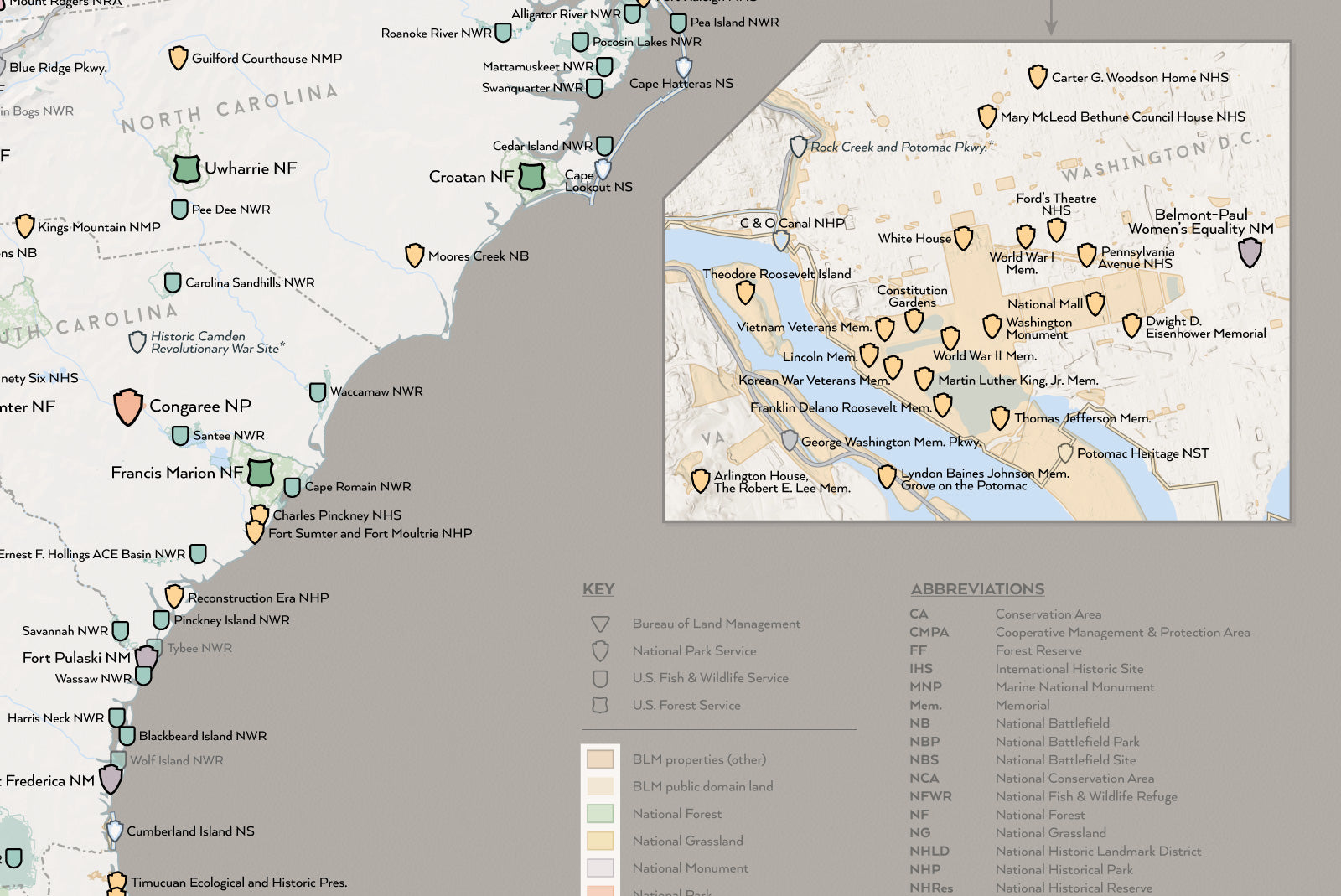 NPS x USFS x BLM x FWS Interagency Map Poster - white & gray