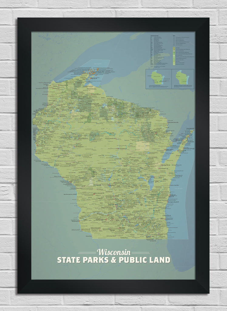 Wisconsin State Parks & Public Land Map 24x36 Poster