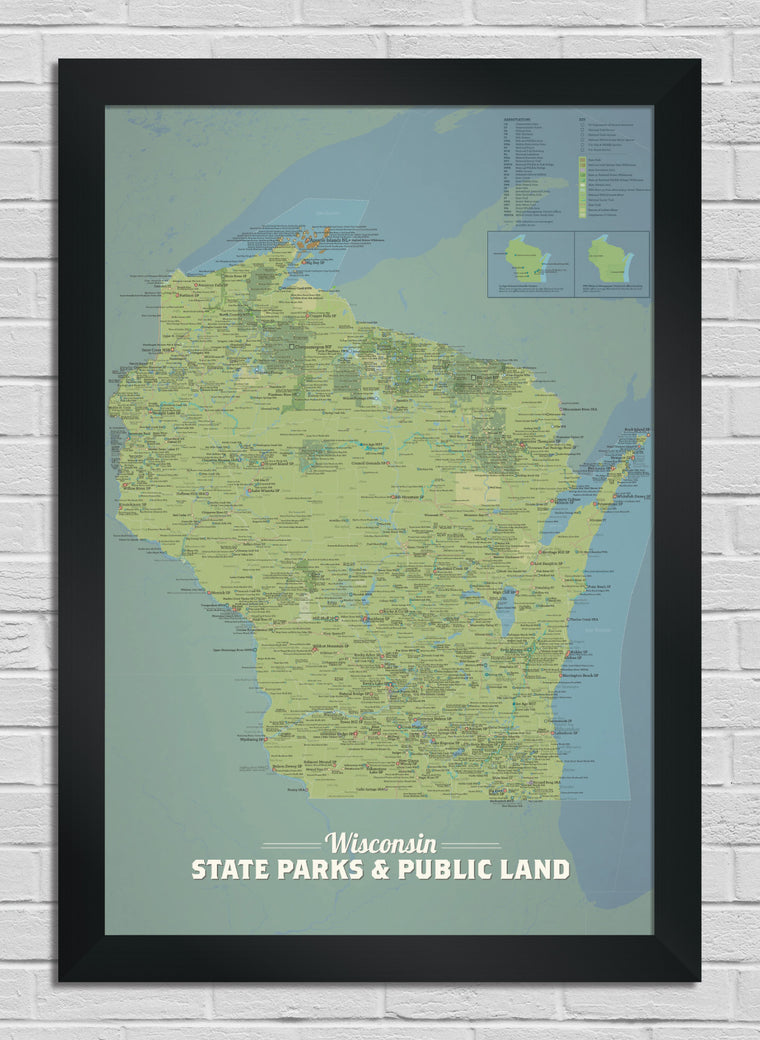 Wisconsin State Parks & Public Land Map 24x36 Poster