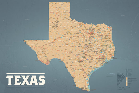 Texas State Wall Map Poster