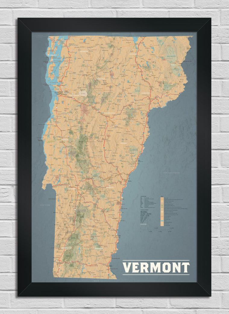 Vermont State Wall Map Poster