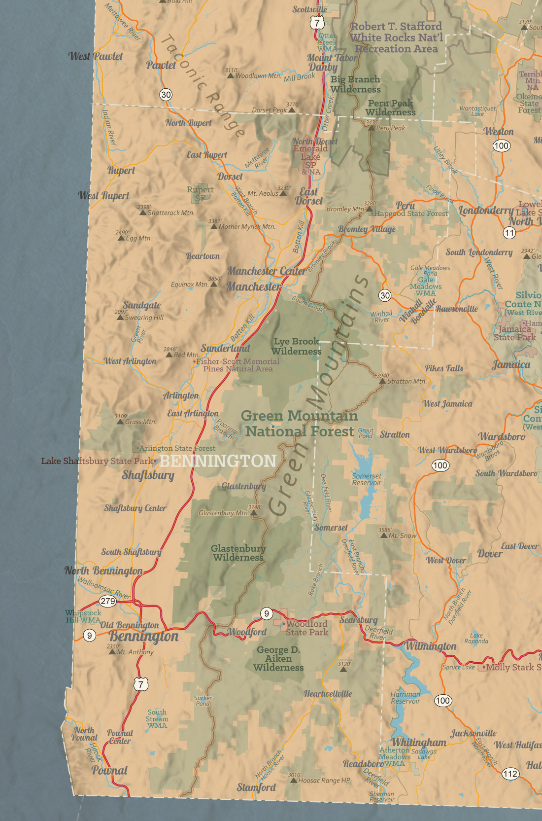 Vermont State Wall Map 24x36 Poster - tan & slate blue