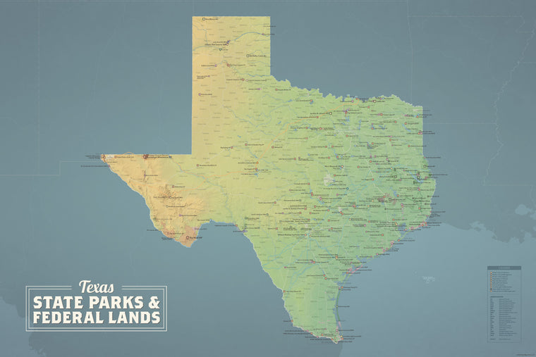 Texas State Parks & Federal Lands Map 24x36 Poster