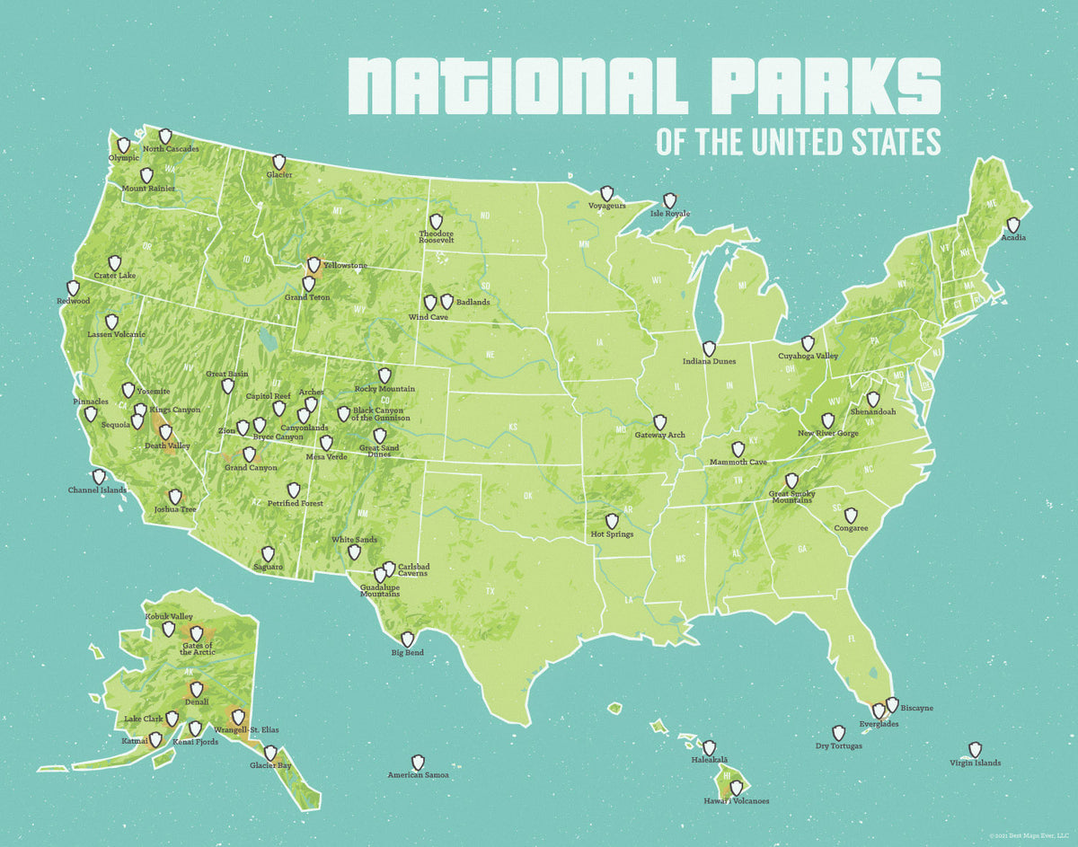 US National Parks Map 11x14 Print | Best Maps Ever