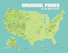 US National Parks Checklist Map Print - green & aqua