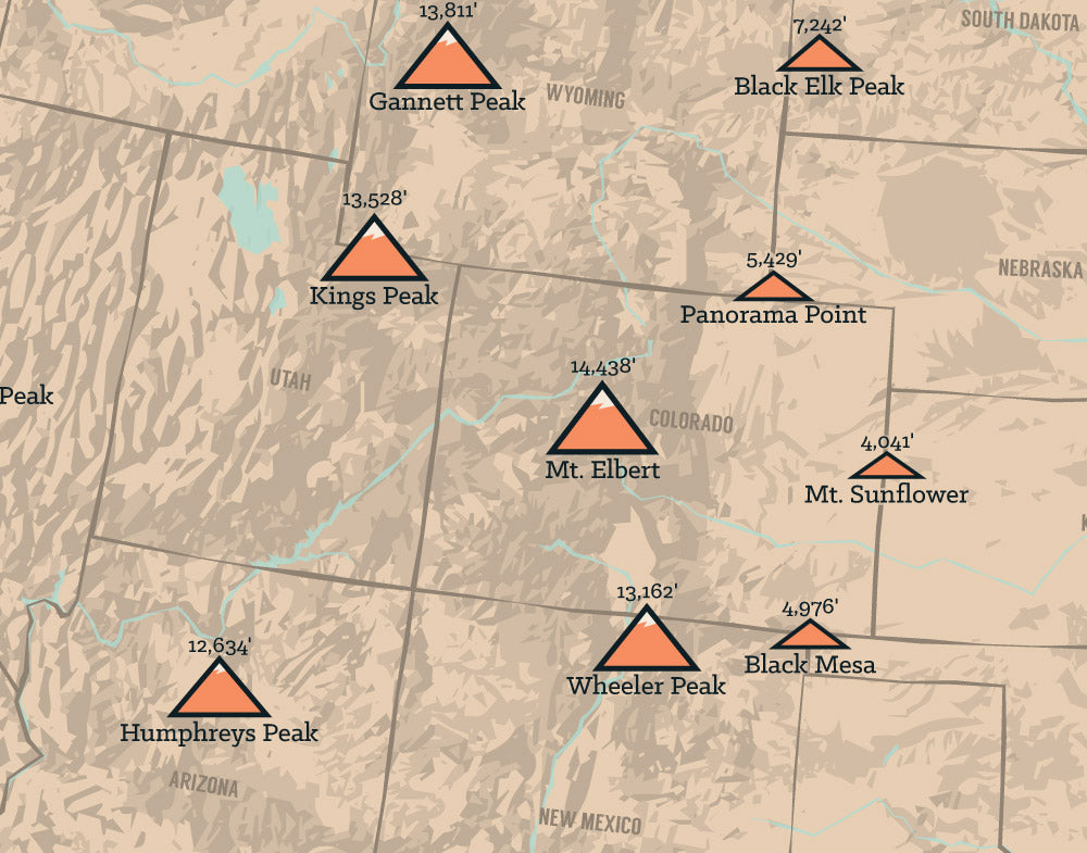 State Highpoints Map 11x14 Print - Best Maps Ever