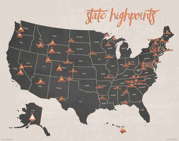 State Highpoints Map 11x14 Print