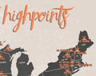 State High Points Highpoints Map Print - charcoal & beige