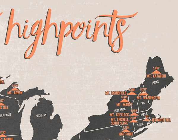 State Highpoints Map 11x14 Print - Best Maps Ever